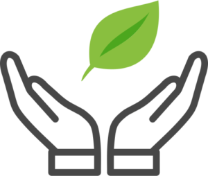 ikona - dłonie trzymające zielony liść